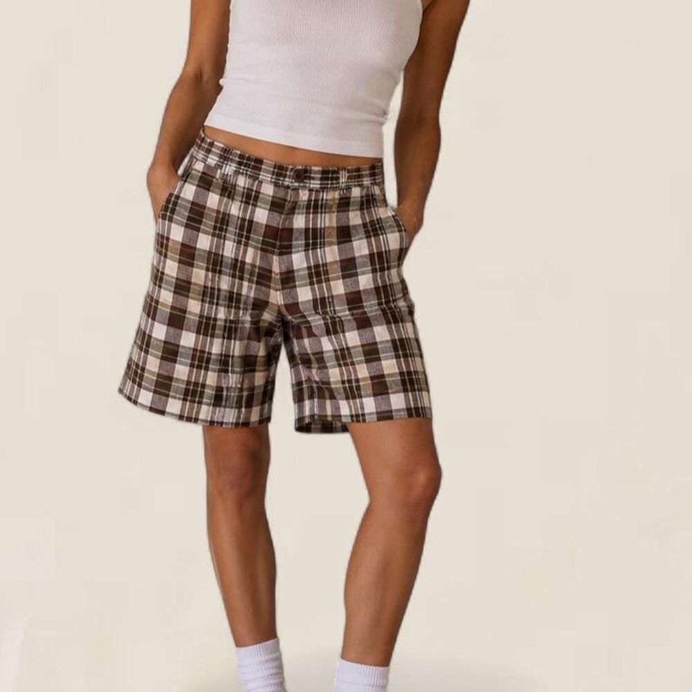 Brown Plaid Bermuda Shorts Indie Sleaze Y2K Preppy size 33 unisex women’s mens